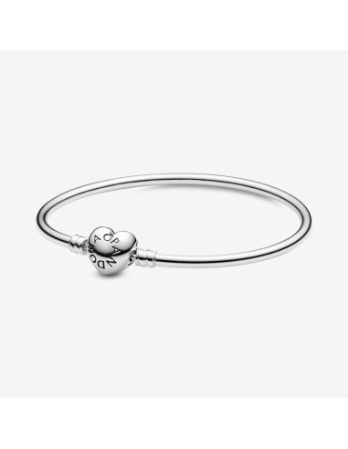 Brazalete Pandora de plata, cierre de corazón con logo  596268