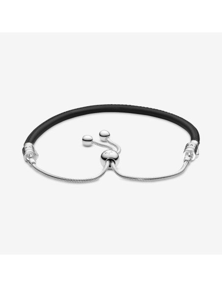 Brazalete Pandora Moments deslizante de cuero negro 597225CBK