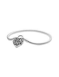 Brazalete Pandora Smooth con candado Moments de plata, corazón majestuoso 597602