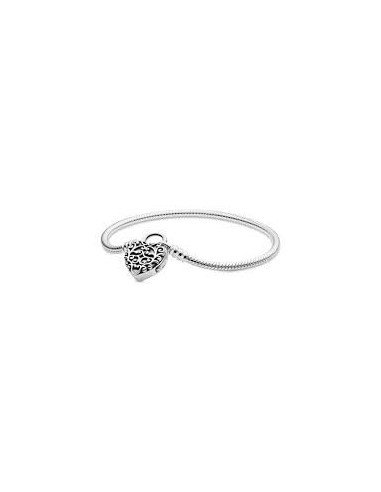 Brazalete Pandora Smooth con candado Moments de plata, corazón majestuoso 597602