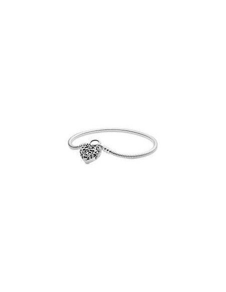 Brazalete Pandora Smooth con candado Moments de plata, corazón majestuoso 597602