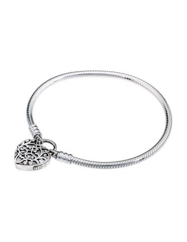 Brazalete Pandora Smooth con candado Moments de plata, corazón majestuoso 597602