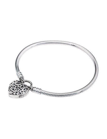 Brazalete Pandora Smooth con candado Moments de plata, corazón majestuoso 597602