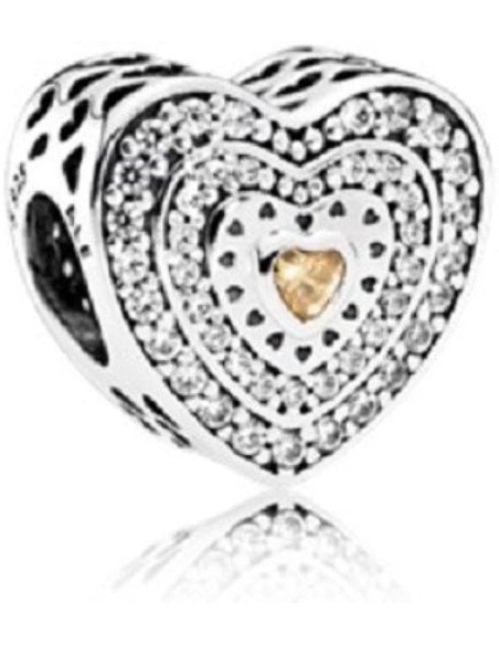 Charm Pandora Corazón en plata, circonita dorada 792081fcz