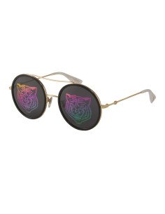 Gucci Gg0061s 014 Round Double Bridge Negro Espejo dorado | Sunnies...