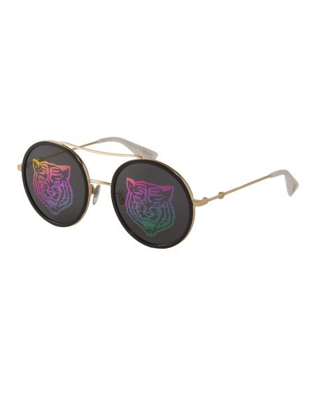 Gucci Gg0061s 014 Round Double Bridge Negro Espejo dorado | Sunnies...