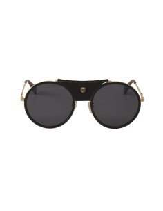 Gucci Gg0061s 016 Round Double Bridge Negro Dorado Piel Clasico | Sunnies.uno 2