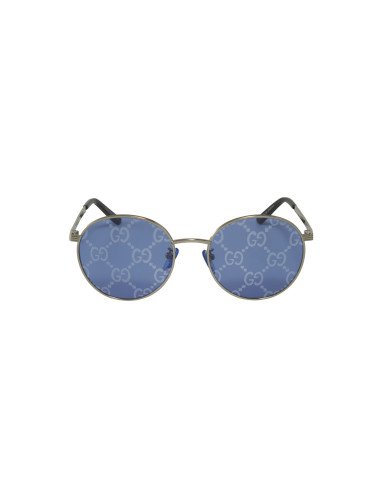 Gucci Gg0944Sa 004 Round Metal Plateado Azul Logo Espejo | Sunnies.uno