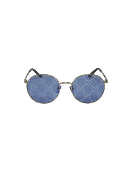 Gucci Gg0944Sa 004 Round Metal Plateado Azul Logo Espejo | Sunnies.uno