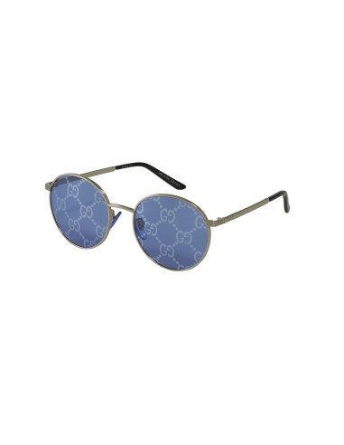 Gucci Gg0944Sa 004 Round Metal Plateado Azul Logo Espejo | Sunnies.uno