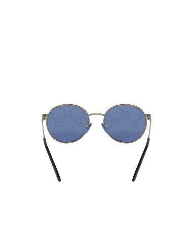 Gucci Gg0944Sa 004 Round Metal Plateado Azul Logo Espejo | Sunnies.uno
