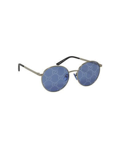 Gucci Gg0944Sa 004 Round Metal Plateado Azul Logo Espejo | Sunnies.uno