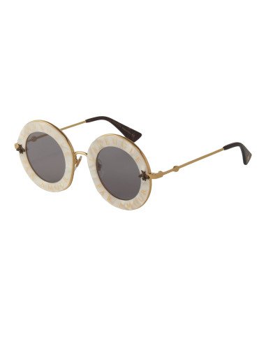 Gucci Gg0113s 003 Round L'aveugle Par Amour Plata Espejo | Sunnies.uno