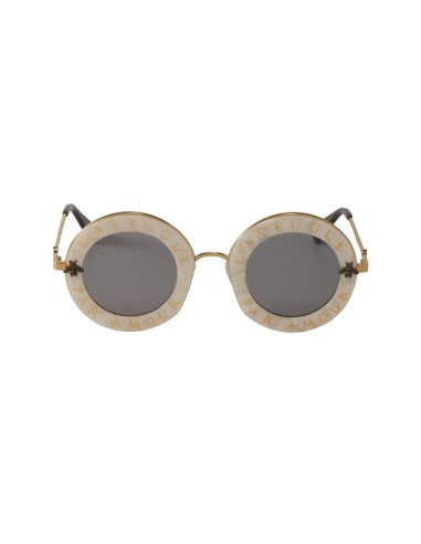 Gucci Gg0113s 003 Round L'aveugle Par Amour Plata Espejo | Sunnies.uno