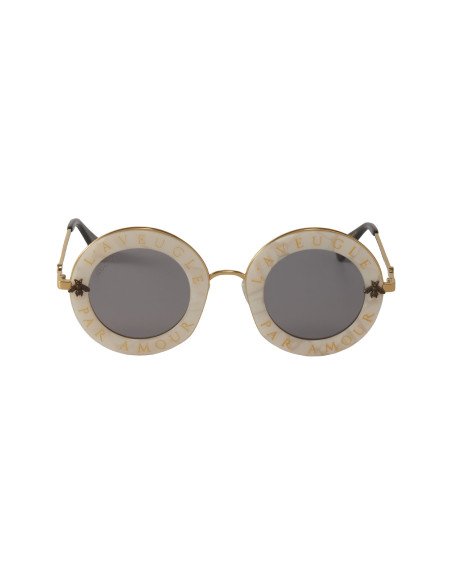 Gucci Gg0113s 003 Round L'aveugle Par Amour Plata Espejo | Sunnies.uno
