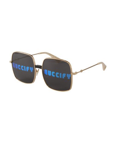Gucci Gg0414S 002 Square Metal Negro Dorado | Sunnies.uno