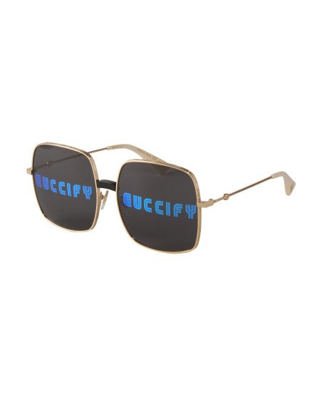 Gucci Gg0414S 002 Square Metal Negro Dorado | Sunnies.uno