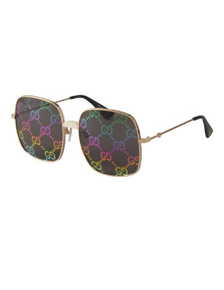 Gucci Gg0414S 003 Square Metal Espejo Negro Dorado | Sunnies.uno